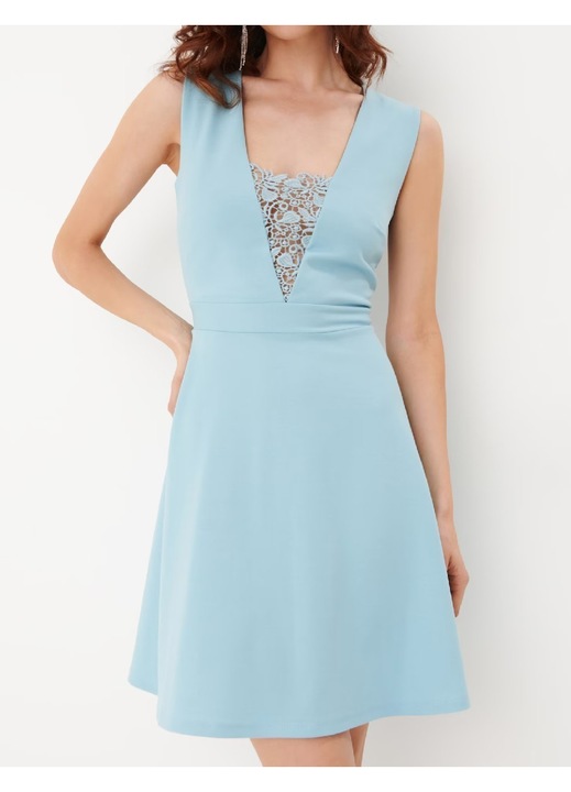 Rochie scurta Evendi, Scurt De ocazie fara maneci, Albastru, Albastru