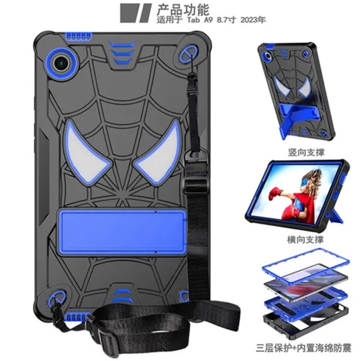 Husa pentru iPad mini 6 model Spider-Man cu suport incorporat si curea, negru/albastru, PO-CJ-K0433-26-8-04-4642