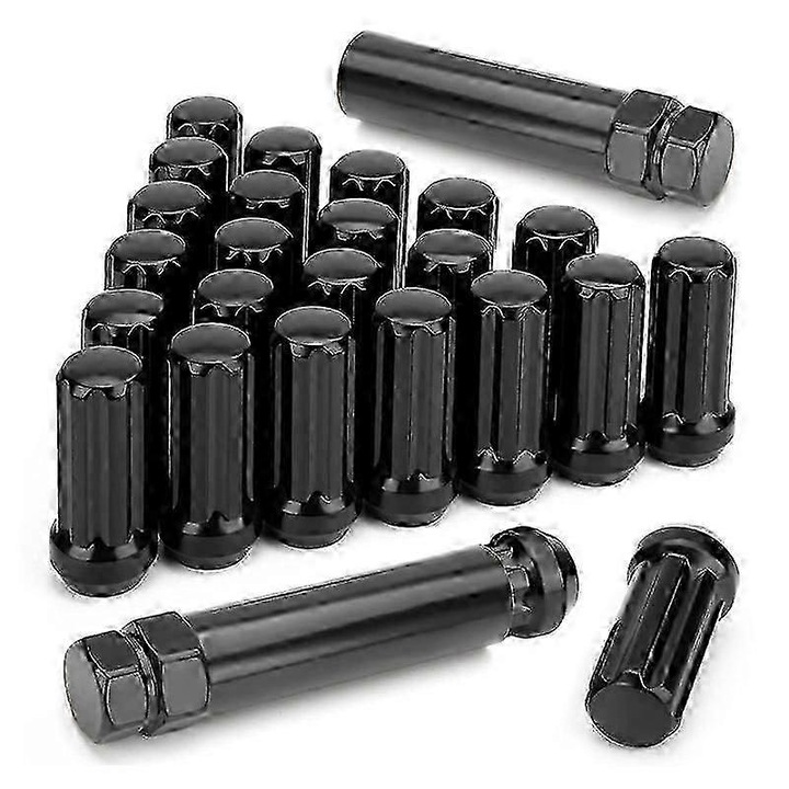 Set 24 piulite roata M14x1.5 FG123K0225-260803-578, 51 mm lungime, con 60°, cap inchis, actionare 7-spline, negru, include 2 chei