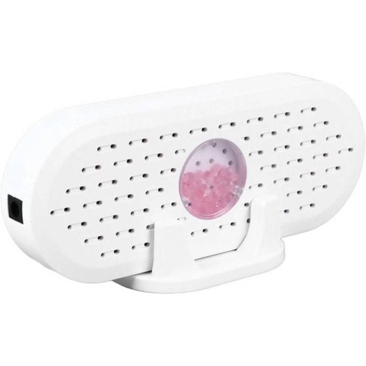 Dezumidificator portabil K0443-emagCJ-36468, pentru spatii mici (~5 m²), alb/roz, 16 x 8 x 6 cm