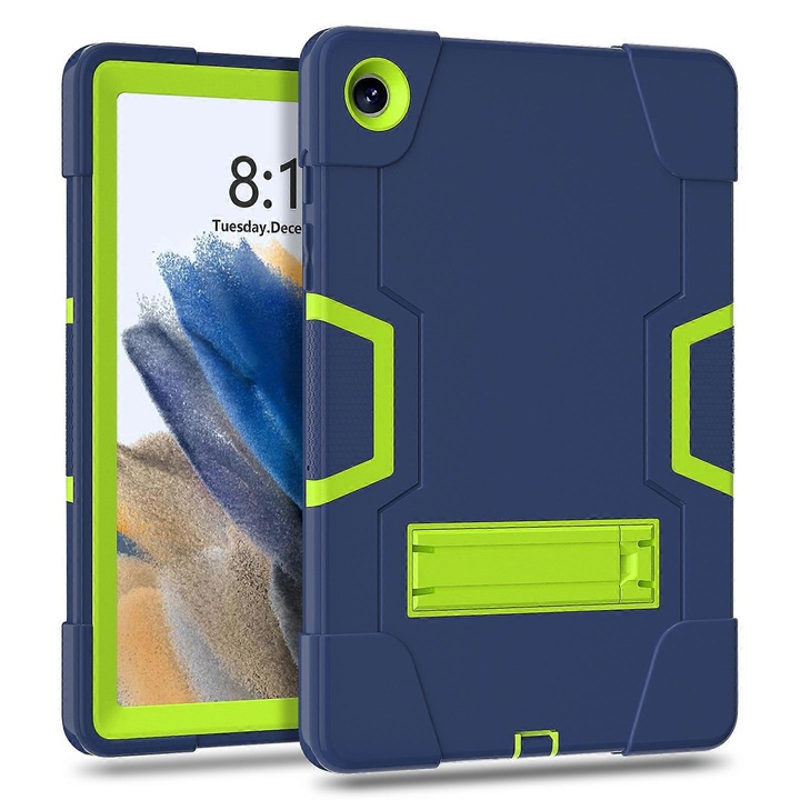 Husa tableta pentru Samsung Galaxy Tab A9 Plus FG123K0225-260803-4702, rezistenta la socuri, din silicon + PC, cu stand, bleumarin/verde, 11 inch