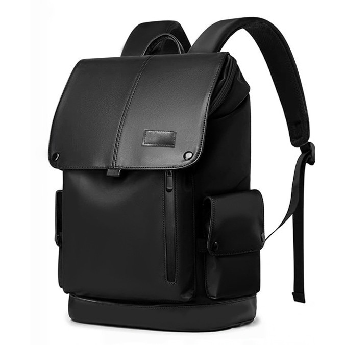 SasurLiLi, rucsac laptop din piele cu clapeta si buzunare multiple, compartiment pentru laptop 16 inch, negru