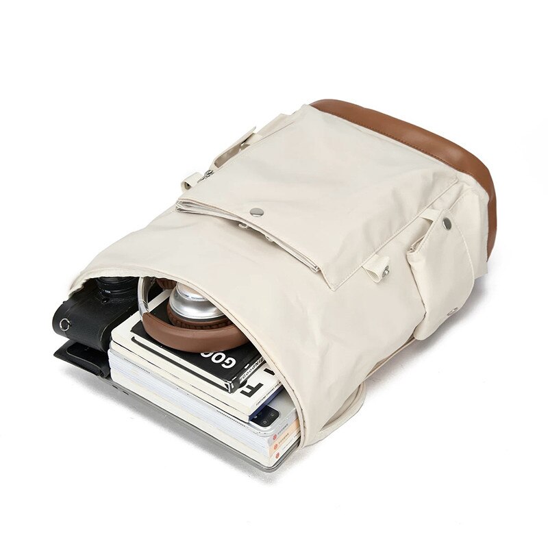 SasurLiLi, rucsac laptop din piele cu clapeta si buzunare multiple, compartiment pentru laptop 16 inch, negru