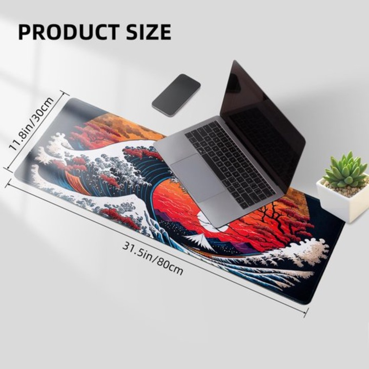 Mousepad birou K0443-emagCJ-43164, gaming, suprafata neteda pentru tracking, baza antialunecare din cauciuc, impermeabil, cusaturi invizibile, 30 x 80 cm, multicolor, grosime 3 mm