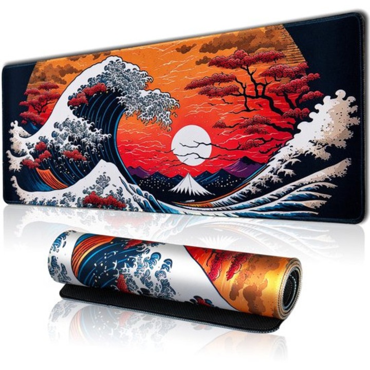 Mousepad birou K0443-emagCJ-43164, gaming, suprafata neteda pentru tracking, baza antialunecare din cauciuc, impermeabil, cusaturi invizibile, 30 x 80 cm, multicolor, grosime 3 mm