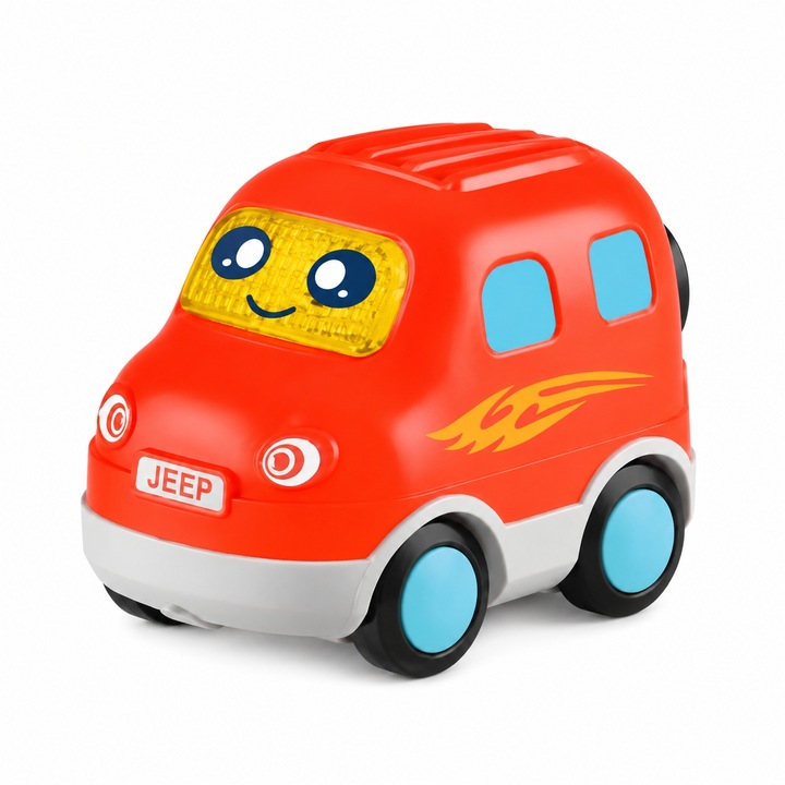 Masinuta De Teren Pentru Copii Cu Roti Libere, Lumini Si Sunete Interactive, Design Cartoon Cu Fata Vesela Si Caroserie Compacta, Vehicul Pentru Joaca Si Aventuri Imaginare, Recomandata De La 12 Luni, Rosu