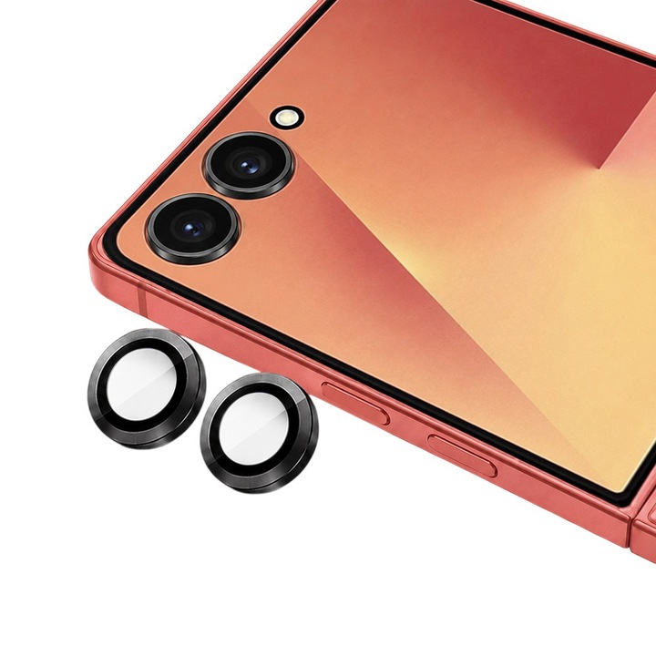 Kamera Lencsevédő Fólia Samsung Galaxy Z Flip 8-hoz, OPTIM SOLUTION, Edzett Üveg Lencséhez, Kamera Védelem, Clear HD Ultra Technológia, Erősebb Adszorpció, Fekete