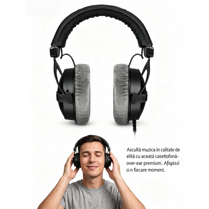 Casti Over-Ear, Reducere Activa a Zgomotului si Mod Transparenta, Perne din Plus Negru, Casca HiFi cu Cablu, Perfecte pentru Naveta, Birou si Acasa