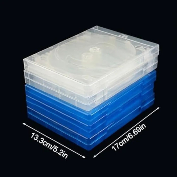 CD/DVD tárolódoboz, K0544-26804-1578-AMC modell, műanyag karcálló belsővel 10 lemezhez, átlátszó/kék, 17 x 13.3 cm