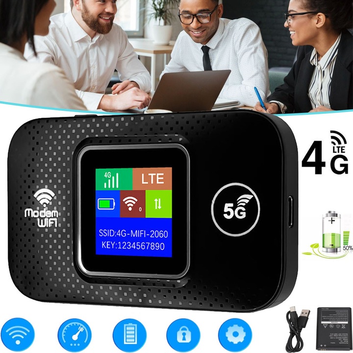 4G LTE hordozható WiFi router, mobil hotspot SIM-kártya foglalattal, 150 Mbps, akár 10 eszköz csatlakoztatása, 3000 mAh akkumulátor, európai sávok otthoni vagy irodai utazáshoz