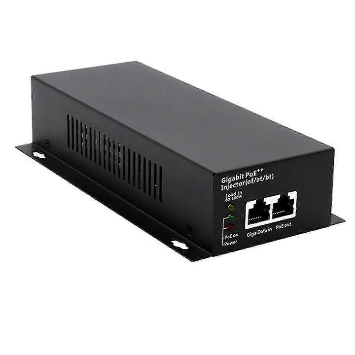 Инжектор PoE++ гигабитов 90W, съвместим с IEEE 802.3af/at/bt, 1x PoE + 1x LAN Gigabit, вход AC 100–240V, метален корпус, US щепсел, черен, модел K0276-FUCJ20260804-2631