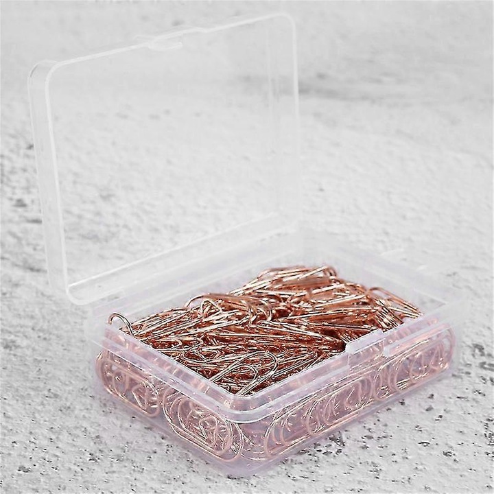 Cleme de hartie K0276-FUCJ20260804-1988, model inimioara mini metalice, roz auriu, 150 buc, 20 x 7.87 mm