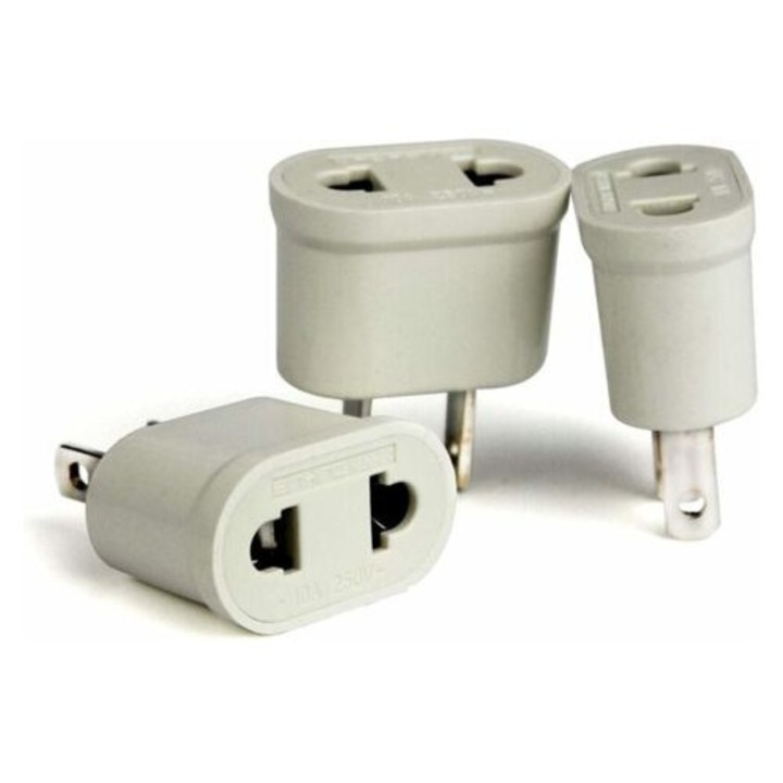 Adaptor priza EU la US, 2 pini, model 0804BM-BST3107678, 250V 10A, distanta contacte 19 mm, 3 bucati, alb