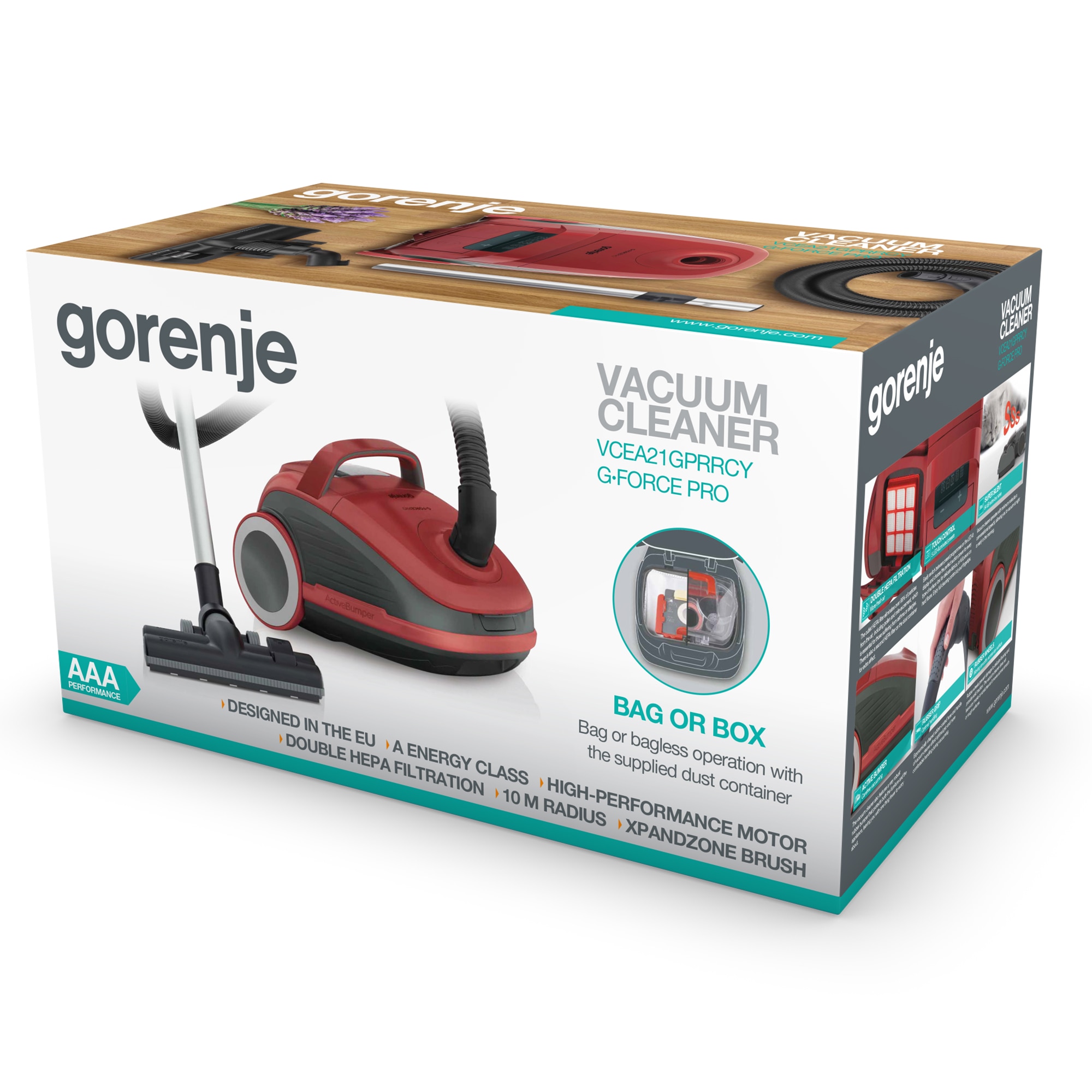 Aspirator cu pungi Gorenje VCEA21GPRRCY, 700 W, filtru HEPA dublu, control tactil, rosu