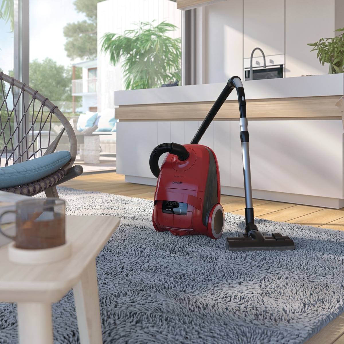Aspirator cu pungi Gorenje VCEA21GPRRCY, 700 W, filtru HEPA dublu, control tactil, rosu