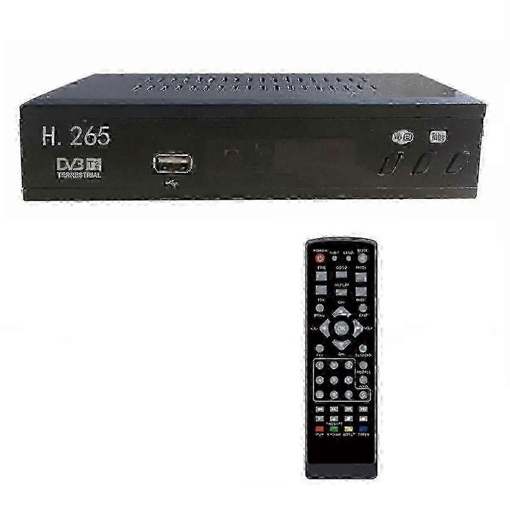 Receiver TV digital DVB-T2 H.265 FG123K0225-260803-14953, DVB-T/T2, HEVC, inregistrare PVR si port USB, negru