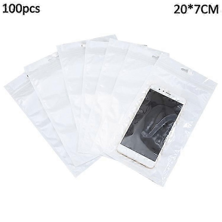 Pungi pentru ambalare cu fermoar autoadeziv din CPP+Pearl Film, transparente, 20 x 7 cm, set 100 buc