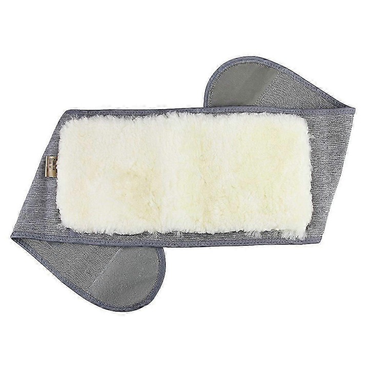 Centura talie cu suport lombar din cashmere sintetic, elastic, incalzitoare, gri/crem, L/XL