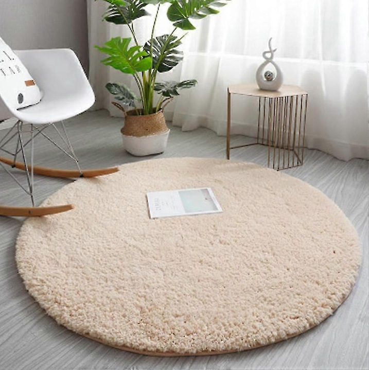 Covoras de baie rotund din poliester, antiderapant, foarte absorbant si moale, bej, 60 cm