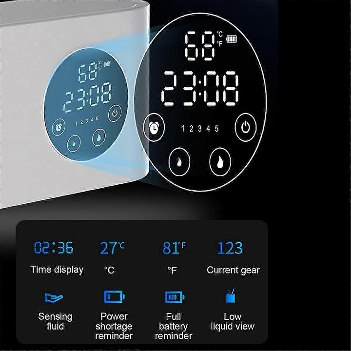 Dozator automat de sapun FG123K0225-260803-15389, senzor infrarosu fara atingere, ecran LED cu afisaj temperatura si nivel, 5 trepte dozare, baterie 1800 mAh, IPX5, alb/negru