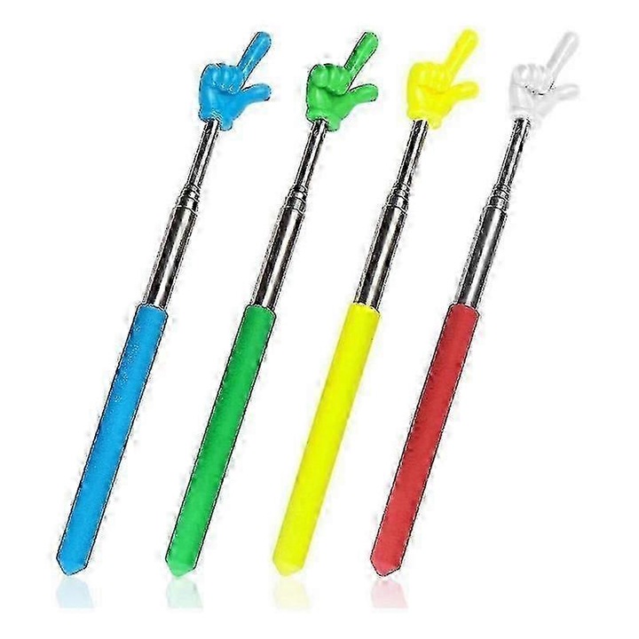 Indicator telescopic retractabil FG123K0225-260803-16382, varf in forma de mana din ABS, tija din inox, extensibil 20→68 cm, multicolor, set 4 buc.
