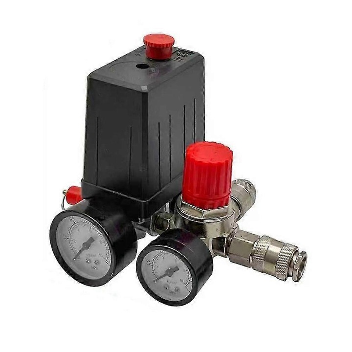 Comutator presiune compresor cu regulator si 2 manometre FG123K0225-260803-17100, ON/OFF, metal-plastic, cuplaj rapid, negru