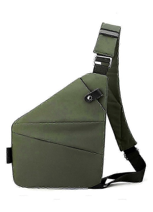 Geanta sling de umar din Oxford, anti-furt, crossbody cu compartimente multiple, verde kaki