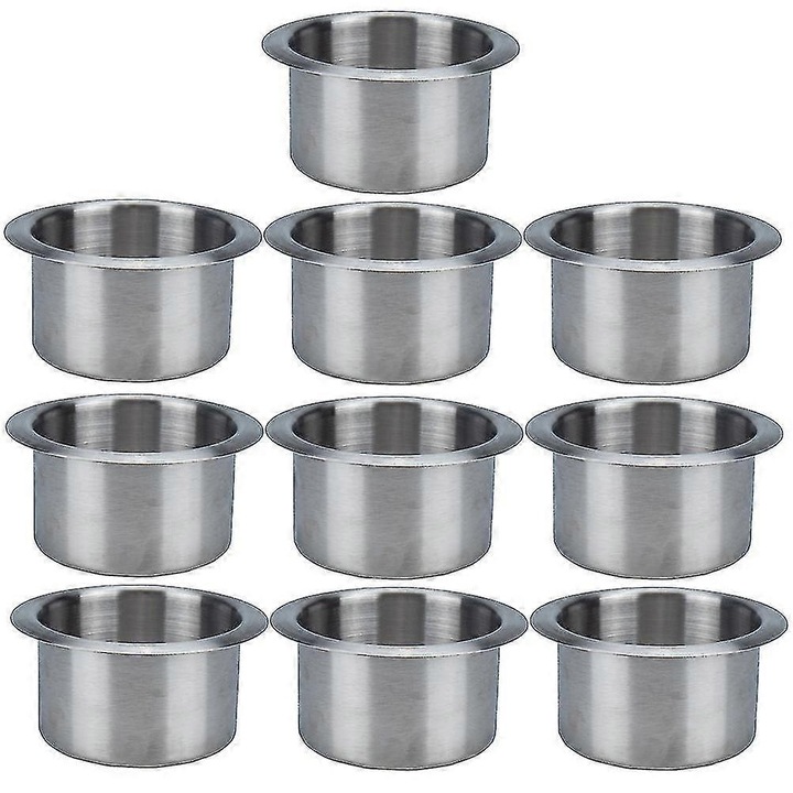Suport pentru pahare din otel inoxidabil, universal pentru masina/barca/camper, argintiu, 10,7 x 5,5 x 5,5 cm, set 10 buc.