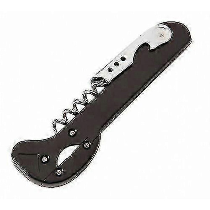Tirbuson cu levier si taietor folie (4 roti) FG123K0225-260803-15158, melc extra-lung, negru, 150 x 25 x 10 mm