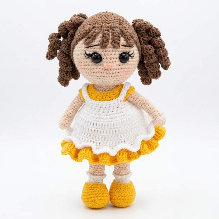 Papusa artizanala crosetata / Handmade Crocheted Doll rochita galbena