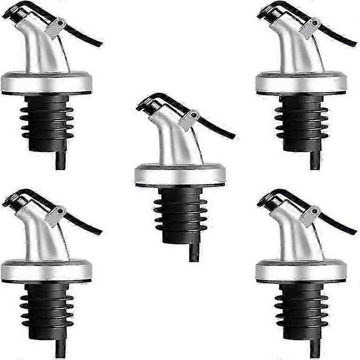 Dop dozator pentru sticle FG123K0225-260803-15146, din ABS alimentar si cauciuc/silicon cu capac antipicurare si clapeta, argintiu/negru, set 5 buc.