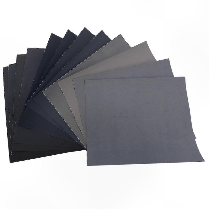 Hartie abraziva umed/uscat FG123K0225-260803-19373, granulatii 1500/2000/2500/3000/5000/7000, oxid de aluminiu, gri/albastru, 23 x 28 cm, 12 file