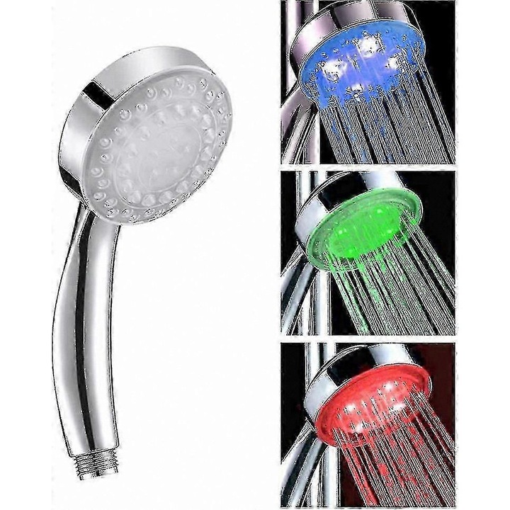 Cap de dus cu LED FG123K0225-260803-19697, senzor de temperatura, 3 moduri pulverizare (curgere/mist/massaj), functionare hidropower fara baterii, ABS cromat, conectare universala 1/2"