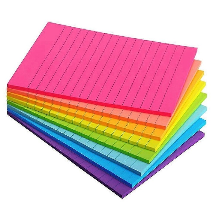 Notes autoadezive bloculete din hartie, scriere neteda, liniate, adeziv repozitionabil, multicolor, 15 x 10 cm, set 8 buc