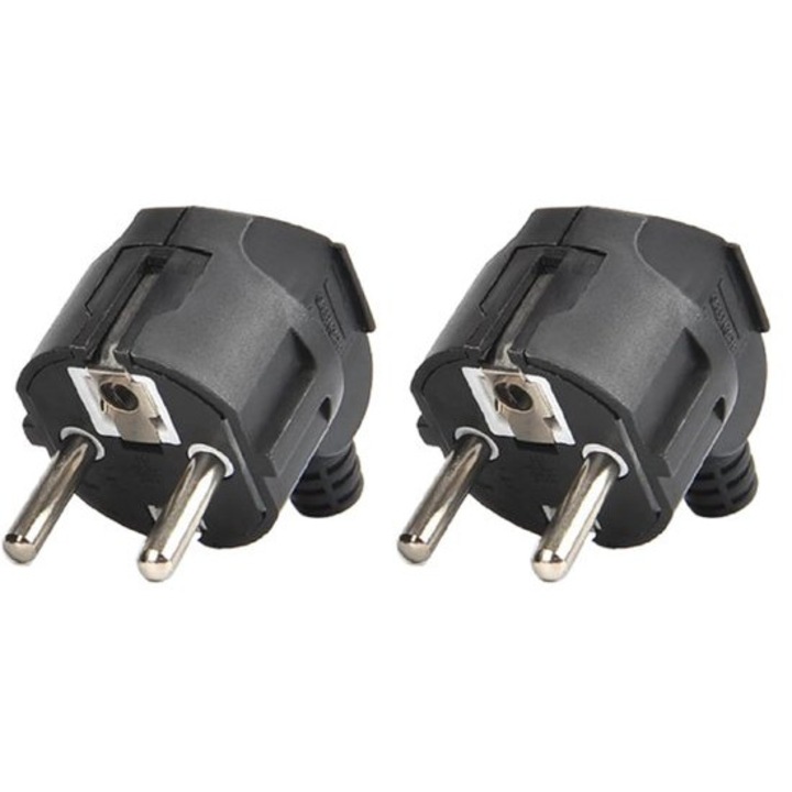 Adaptor Schuko reinsurubabil la 90° K0443-emagCJ-46330, 16A 250V, pini 4,8 mm, negru, set 2 buc.