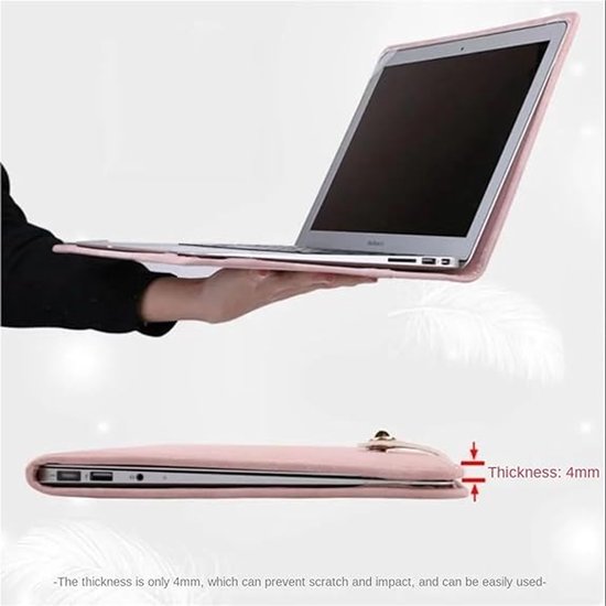 Husa geanta pentru laptop din PU (piele ecologica) cu maner, roz, 15,6 inch
