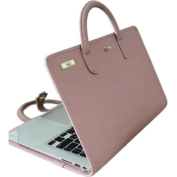 Husa geanta pentru laptop din PU (piele ecologica) cu maner, roz, 15,6 inch