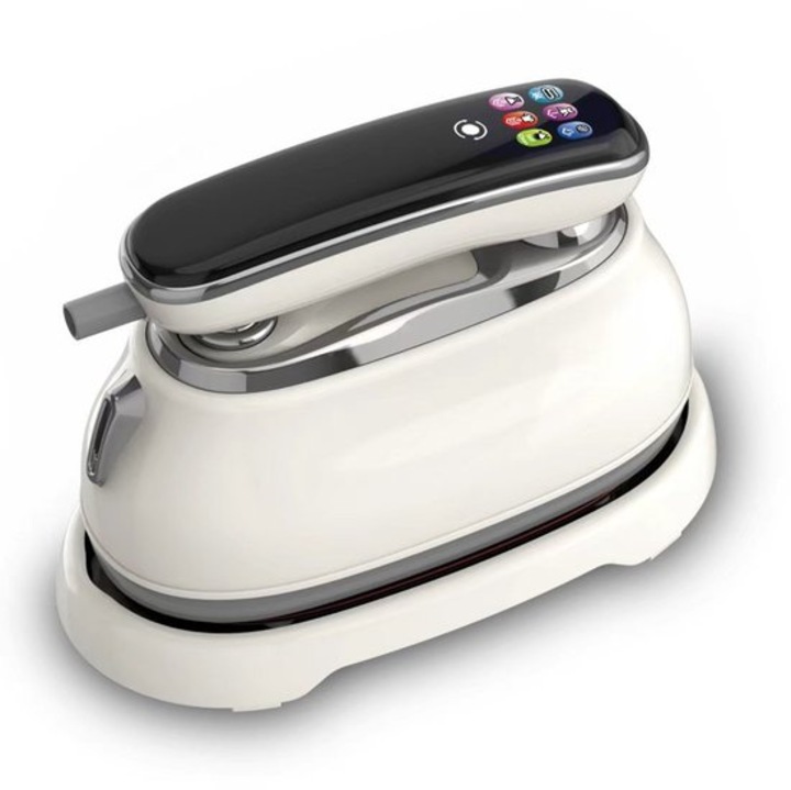Fier de calcat cu abur portabil 2-in-1 K0443-emagCJ-48876, 1200W, rezervor 160ml, abur 20 g/min, display digital, auto-curatare, maner rabatabil 180°, compact pentru calatorie, alb/negru