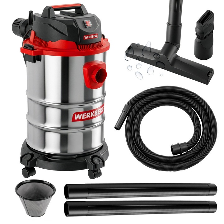 Aspirator industrial 20 l, 1200 W, aspirare umeda si uscata, WERKBERG