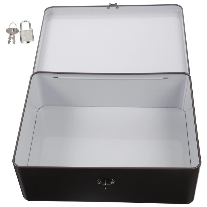 Cutie metalica din tabla YANYXR BCS3113759, cu inchidere cu lacat si 2 chei, negru/alb, 24.5 x 18 x 8.5 cm