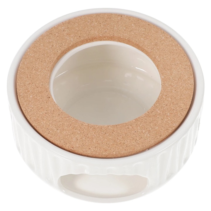 YANYXR BCS3113970 kerámia teáskanna melegítő parafa alátéttel teamécseshez, fehér, 13.5 x 13.5 x 6.3 cm