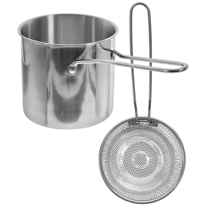 Set cratita cu cos pentru prajit YANYXR BCS3114028, din otel inoxidabil, maner anti-alunecare, compatibil inductie si gaz, argintiu, 26 x 12.5 x 11.5 cm