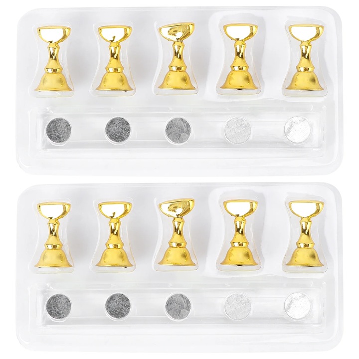 Set 2 suporturi practice pentru tips YANYXR BCS3114724, design tabla de sah, acril electroplacat cu bara magnetica, auriu, 2 x (5 standuri + 1 bara magnetica)