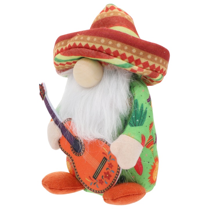 Figurina gnom decorativ YANYXR BCS3116237, din textil si bumbac, cu palarie sombrero si barba alba, multicolor