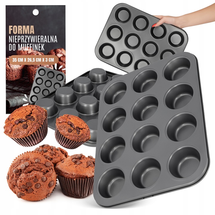 Tapadásmentes forma 12 muffin és briós sütéséhez, 35x26.5x3 cm