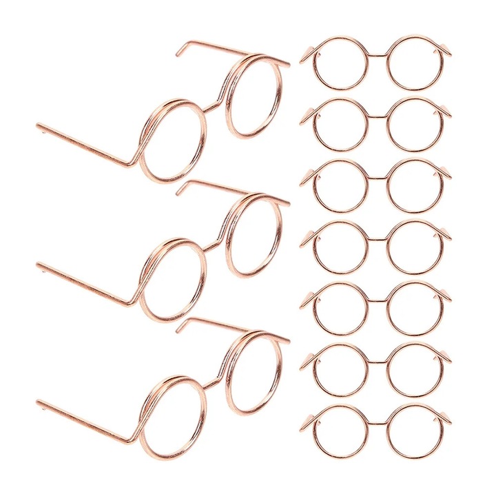 YANYXR, ochelari pentru papusi metal set 10 buc., model rotund, aur roz, 3.8 x 2.3 x 1.3 cm