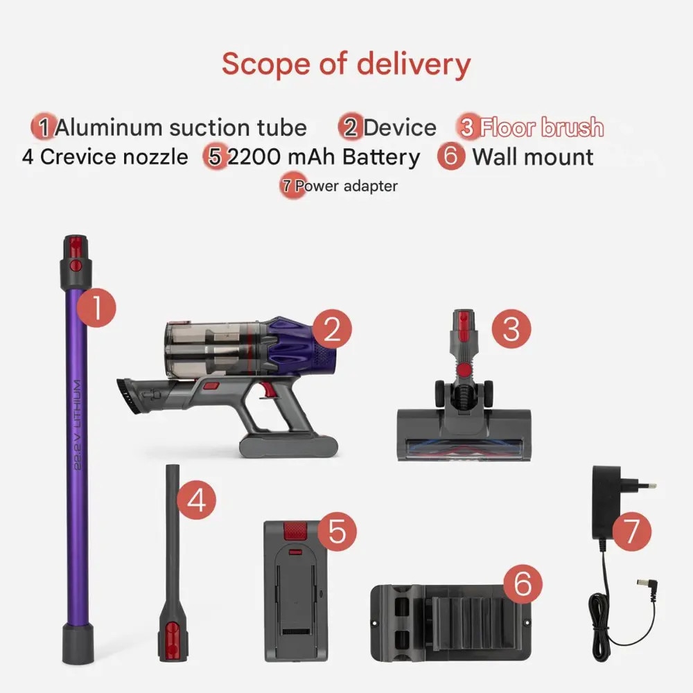 Aspirator vertical 2in1 fara firProfiCare 600 W, tehnologie ciclonica fara sac 105.000 rpm, recipient 600 ml, 3 trepte de aspirare, mod ECO, filtru Dual Hepa, perie cu iluminare LED, 300 W, autonomie 35 minute, accesorii si suport de perete incluse, mov