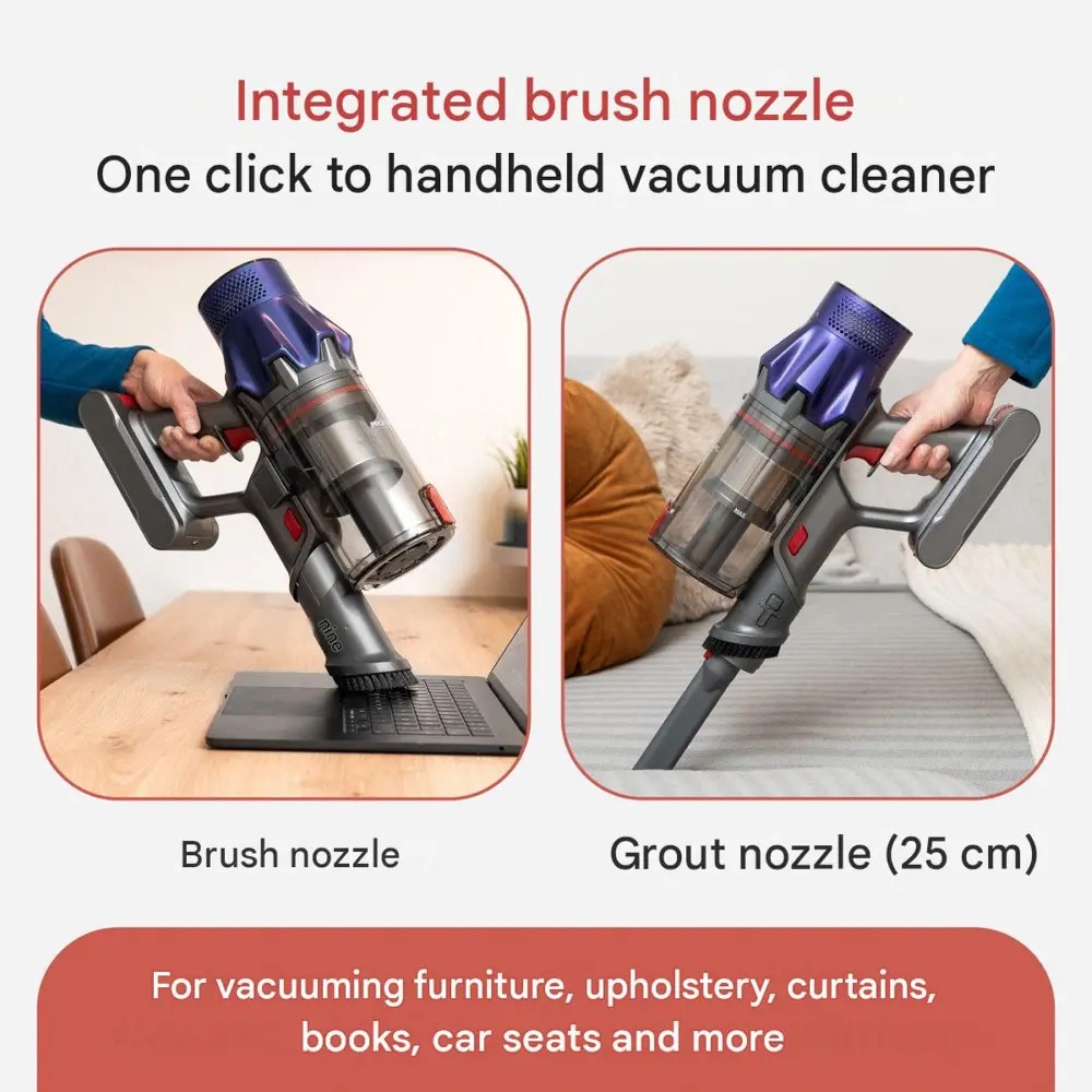 Aspirator vertical 2in1 fara firProfiCare 600 W, tehnologie ciclonica fara sac 105.000 rpm, recipient 600 ml, 3 trepte de aspirare, mod ECO, filtru Dual Hepa, perie cu iluminare LED, 300 W, autonomie 35 minute, accesorii si suport de perete incluse, mov