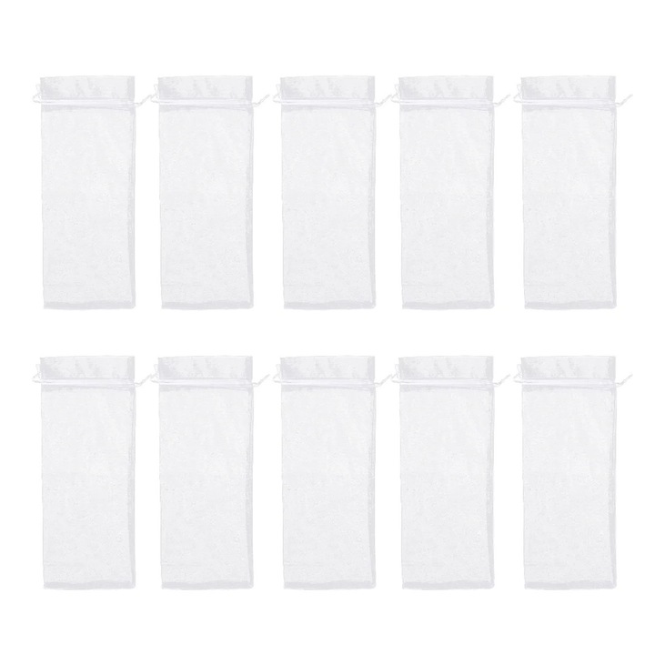 Saculeti pentru sticle YANYXR BCS3118515, din tifon reutilizabil cu snur, alb, 10 buc, 37 x 14.5 cm