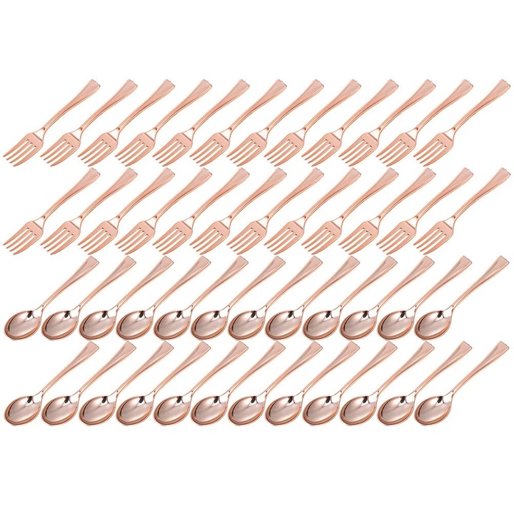 YANYXR BCS3122676 műanyag evőeszköz készlet, desszert kanalak és villák, rózsaarany, 48 db, 9.8 cm